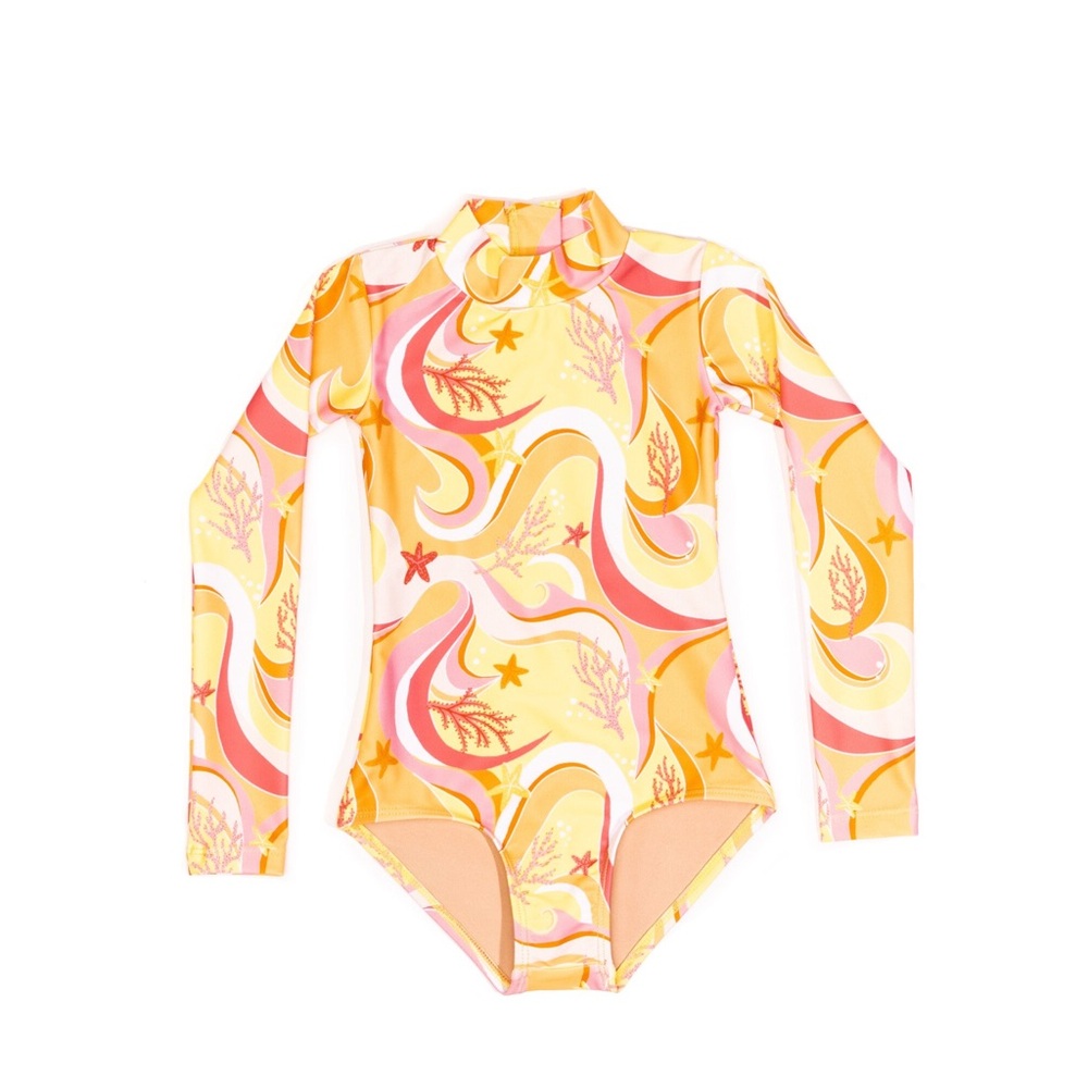 MOTT50 x Maisonette Mini Kelly Long Sleeve Swimsuit in Ocean Candy Wave Cali Sun
